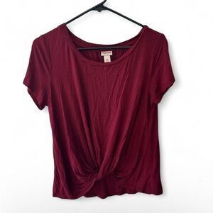 Mossimo Burgundy Twist Front Tee | Short Sleeve Casual Top | Size M